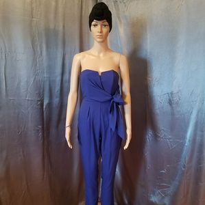Blue jumpsuit corset top side tie